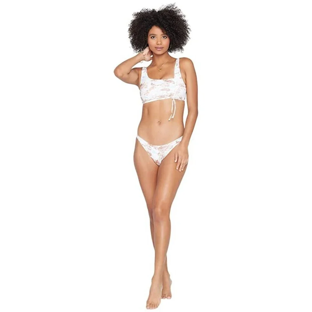 L*Space Wilder Top Women's Medium Sand Tropical Stretch Tie Hem Swimwear JDM1117